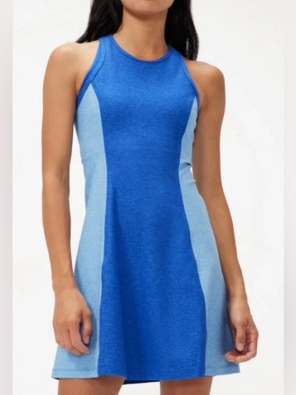 Outdoor Voices Exercise Dress Blue Color Block Fit & Flare Racerback Mini Dress